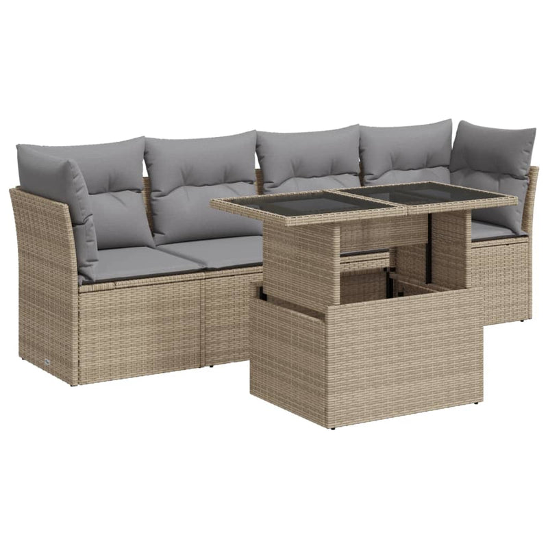 vidaXL 5 Piece Garden Sofa Set with Cushions Beige Poly Rattan