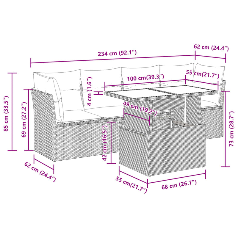 vidaXL 5 Piece Garden Sofa Set with Cushions Beige Poly Rattan