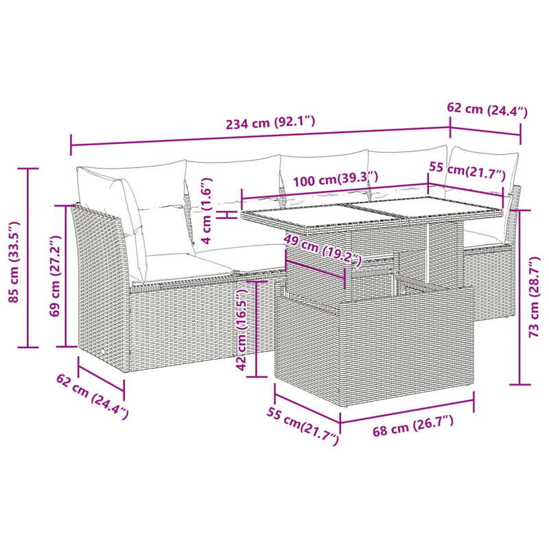 5 Piece Garden Sofa Set with Cushions Grey Poly Rattan