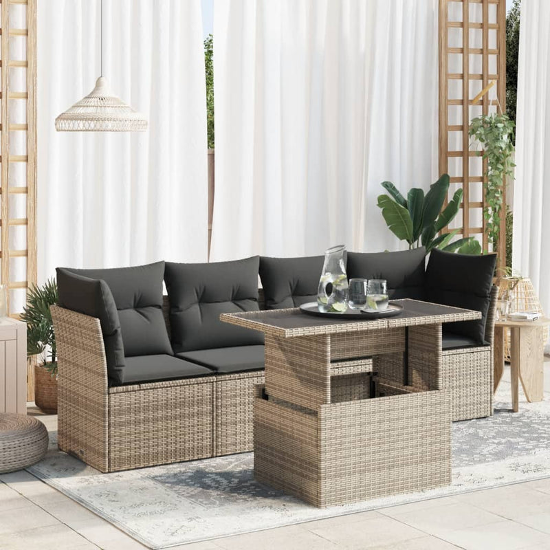 vidaXL 5 Piece Garden Sofa Set with Cushions Grey Poly Rattan