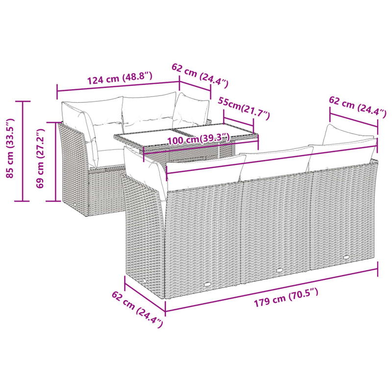 vidaXL 6 Piece Garden Sofa Set with Cushions Black Poly Rattan