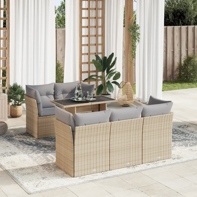 vidaXL 6 Piece Garden Sofa Set with Cushions Beige Poly Rattan