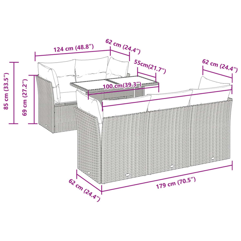 vidaXL 6 Piece Garden Sofa Set with Cushions Grey Poly Rattan