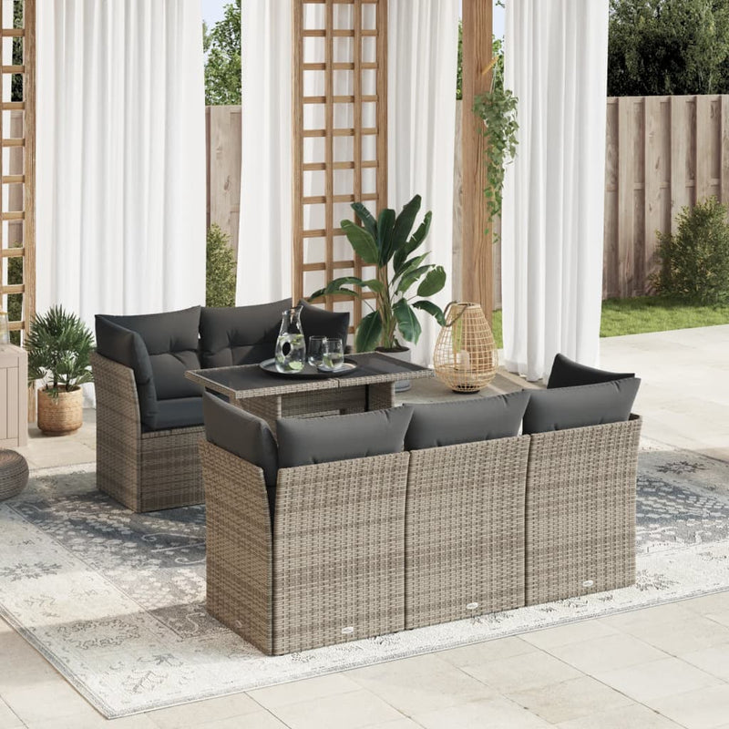 vidaXL 6 Piece Garden Sofa Set with Cushions Grey Poly Rattan