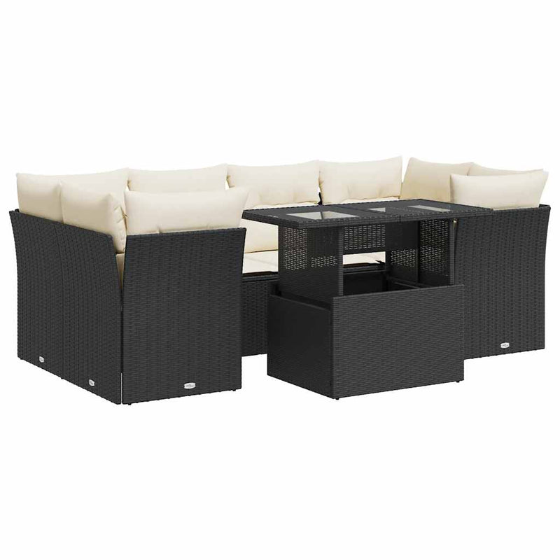 vidaXL 7 Piece Garden Sofa Set with Cushions Black Poly Rattan