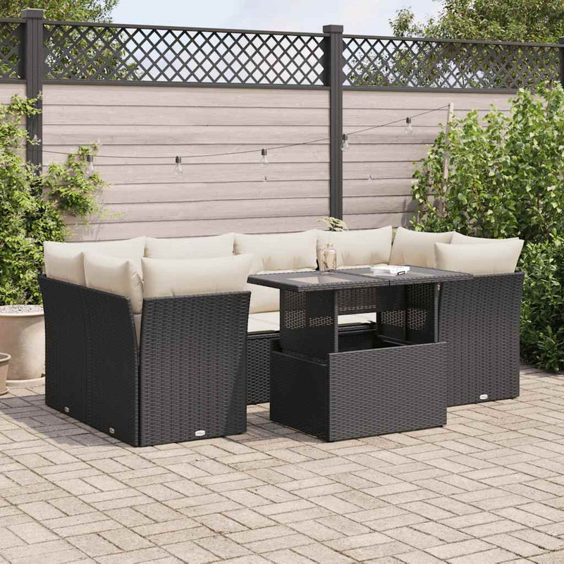 vidaXL 7 Piece Garden Sofa Set with Cushions Black Poly Rattan