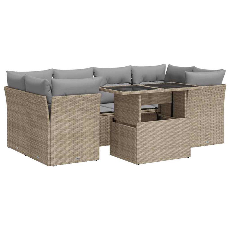 vidaXL 7 Piece Garden Sofa Set with Cushions Beige Poly Rattan