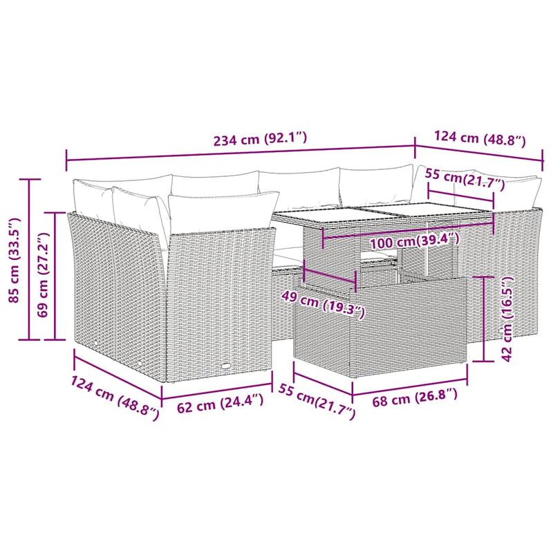 vidaXL 7 Piece Garden Sofa Set with Cushions Beige Poly Rattan
