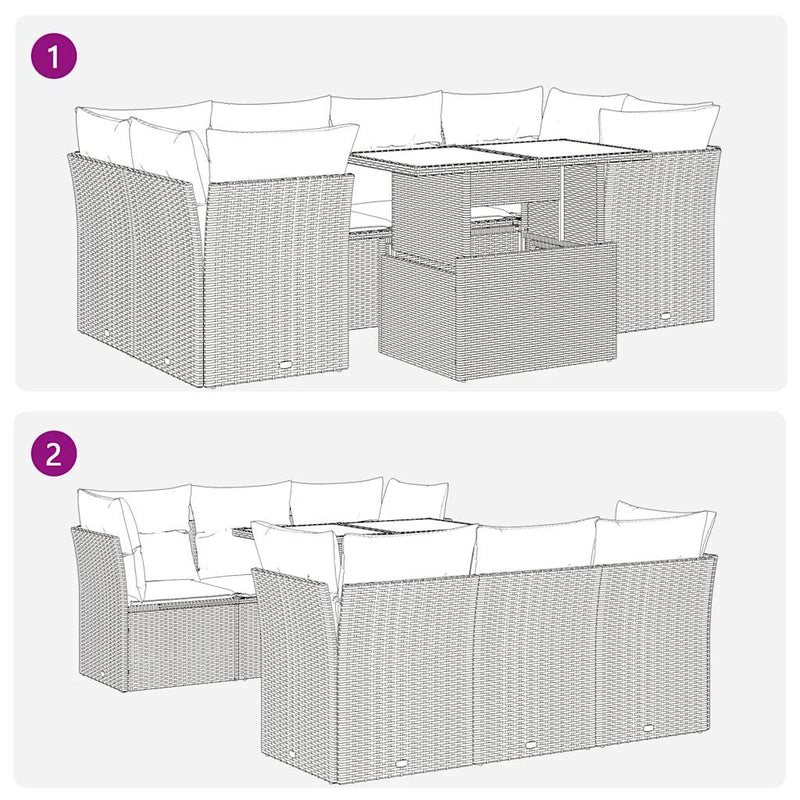vidaXL 7 Piece Garden Sofa Set with Cushions Beige Poly Rattan