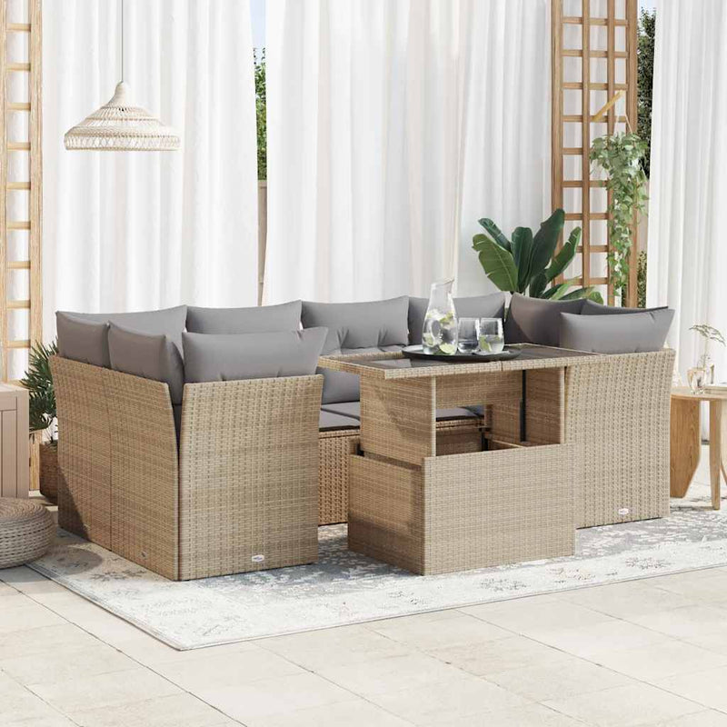 vidaXL 7 Piece Garden Sofa Set with Cushions Beige Poly Rattan