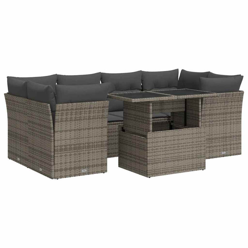vidaXL 7 Piece Garden Sofa Set with Cushions Grey Poly Rattan