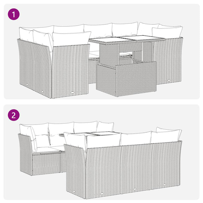 vidaXL 7 Piece Garden Sofa Set with Cushions Grey Poly Rattan