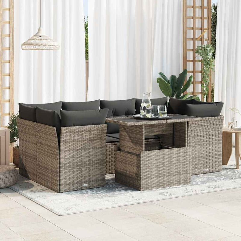 vidaXL 7 Piece Garden Sofa Set with Cushions Grey Poly Rattan