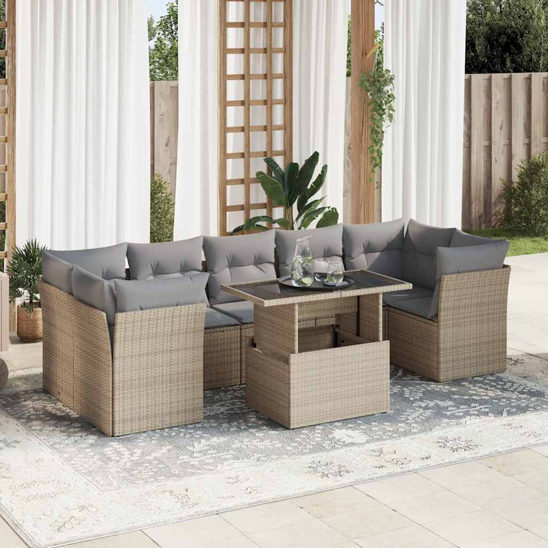 vidaXL 8 Piece Garden Sofa Set with Cushions Beige Poly Rattan
