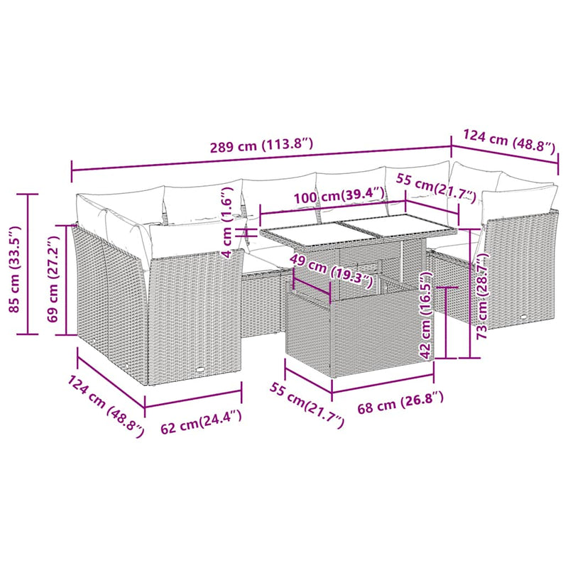 vidaXL 8 Piece Garden Sofa Set with Cushions Grey Poly Rattan