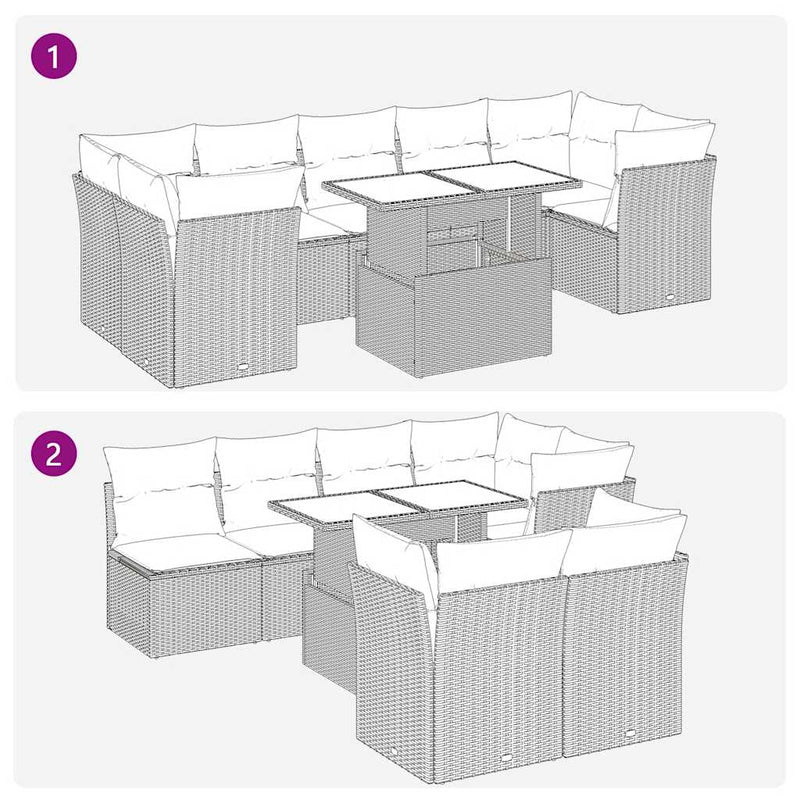 vidaXL 8 Piece Garden Sofa Set with Cushions Grey Poly Rattan
