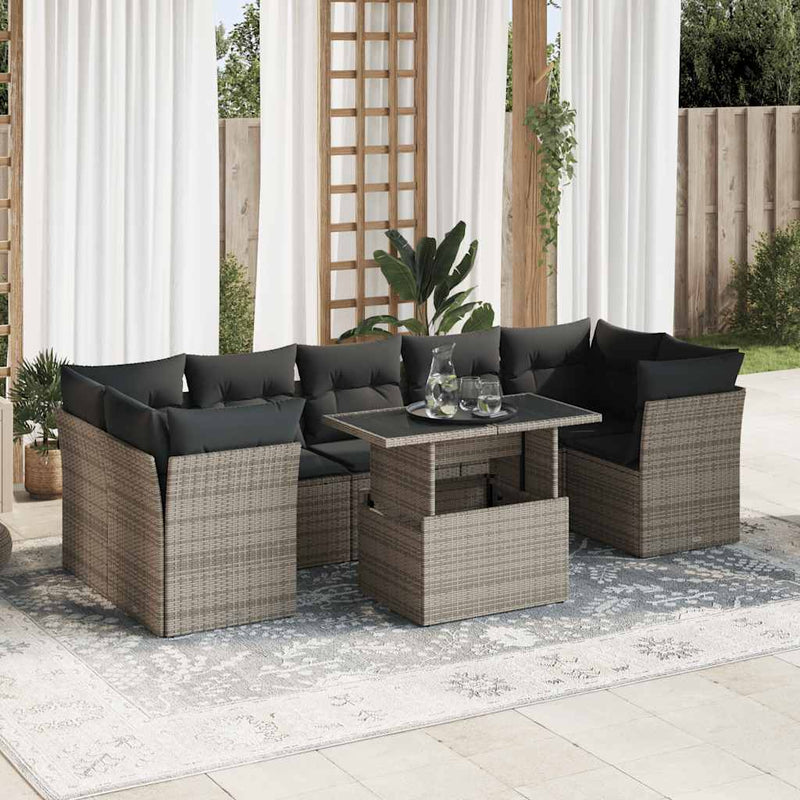 vidaXL 8 Piece Garden Sofa Set with Cushions Grey Poly Rattan
