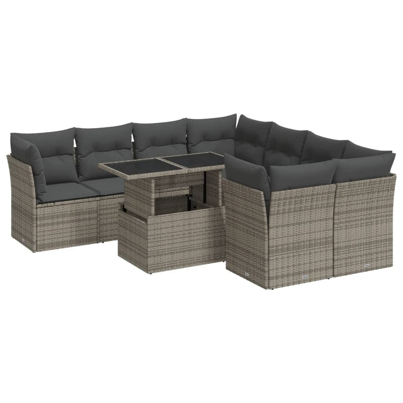 vidaXL 9 Piece Garden Sofa Set with Cushions Grey Poly Rattan