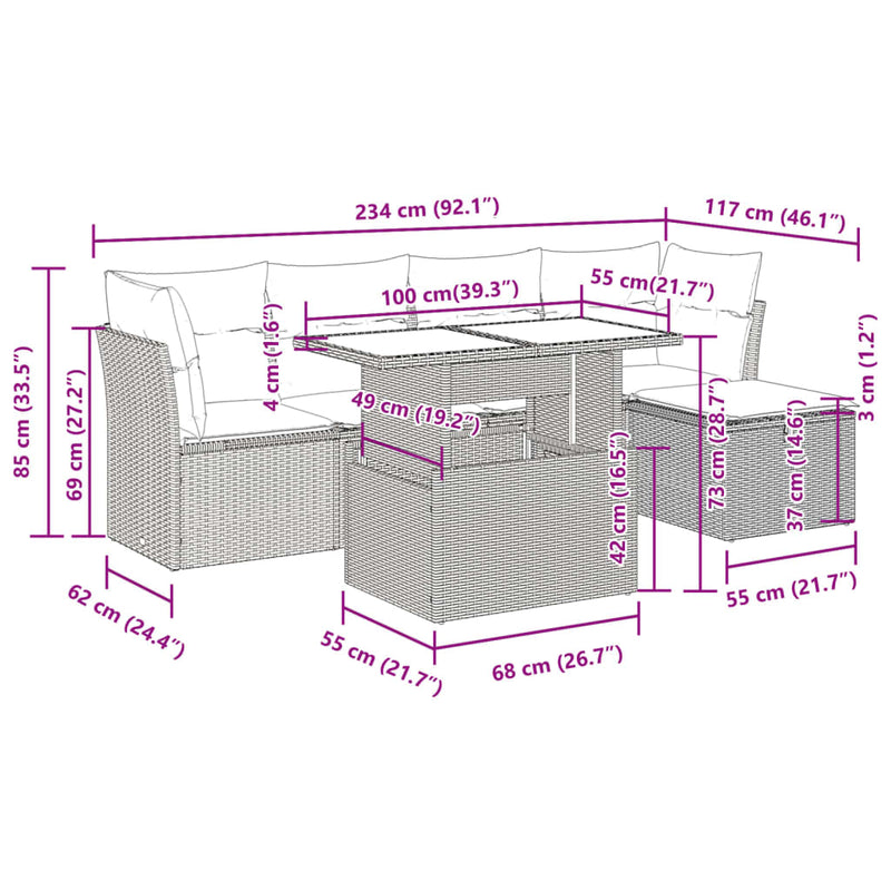 vidaXL 6 Piece Garden Sofa Set with Cushions Black Poly Rattan