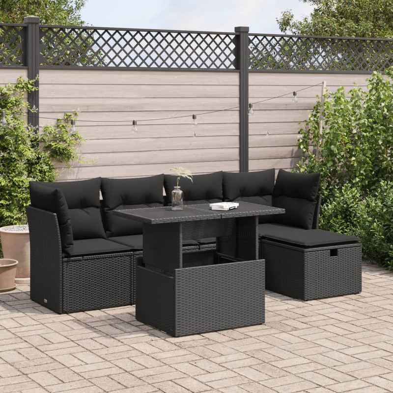 vidaXL 6 Piece Garden Sofa Set with Cushions Black Poly Rattan
