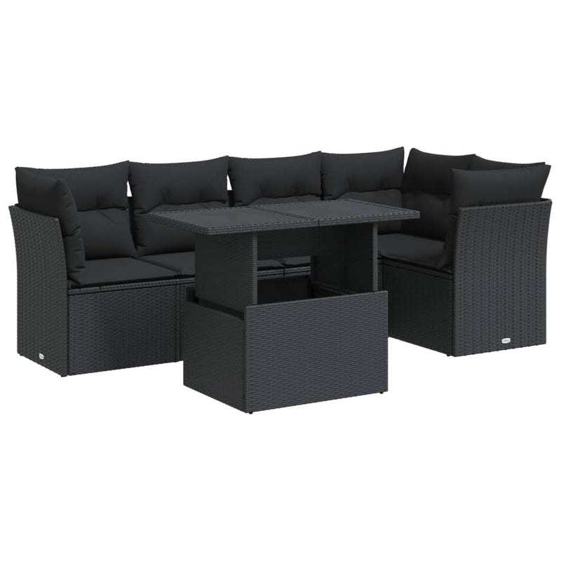 vidaXL 6 Piece Garden Sofa Set with Cushions Black Poly Rattan