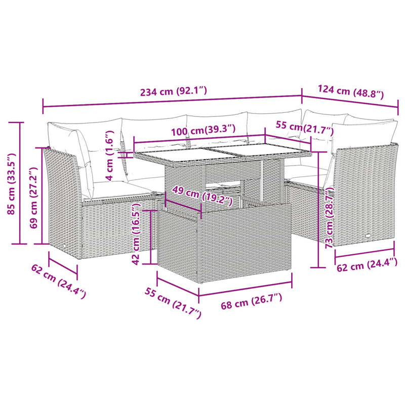 vidaXL 6 Piece Garden Sofa Set with Cushions Black Poly Rattan