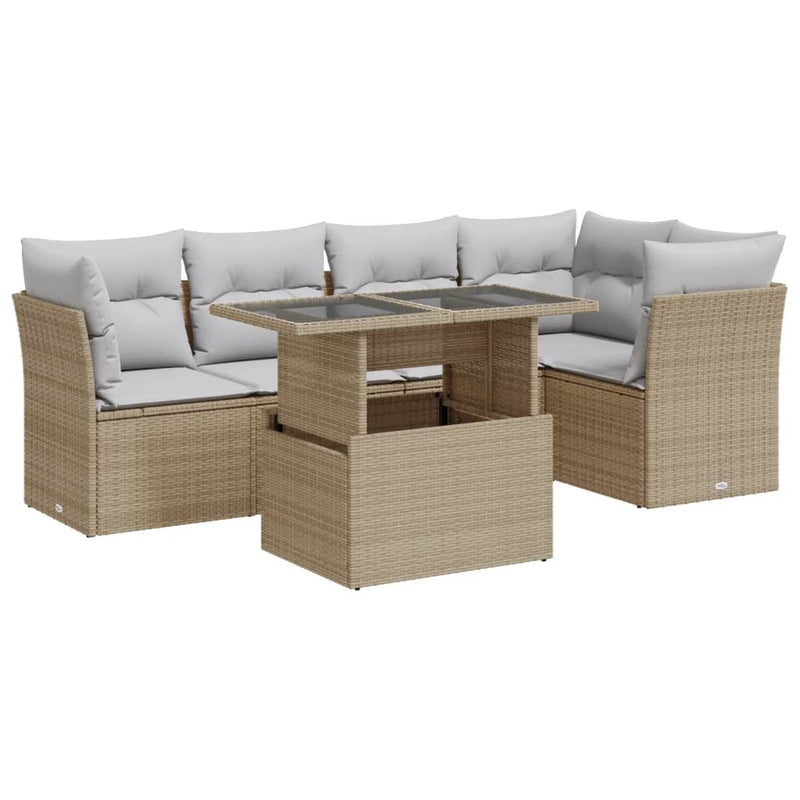 vidaXL 6 Piece Garden Sofa Set with Cushions Beige Poly Rattan