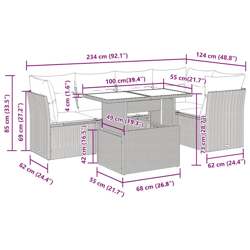 vidaXL 6 Piece Garden Sofa Set with Cushions Beige Poly Rattan