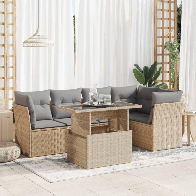 vidaXL 6 Piece Garden Sofa Set with Cushions Beige Poly Rattan
