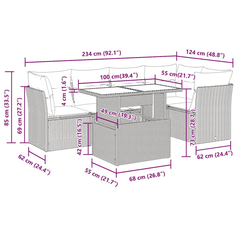 vidaXL 6 Piece Garden Sofa Set with Cushions Grey Poly Rattan