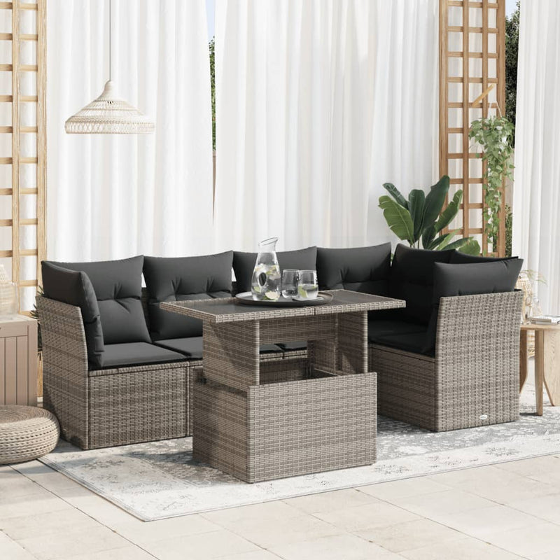 vidaXL 6 Piece Garden Sofa Set with Cushions Grey Poly Rattan