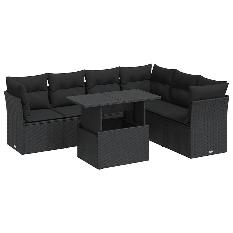 vidaXL 7 Piece Garden Sofa Set with Cushions Black Poly Rattan