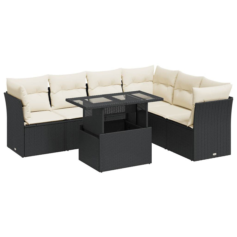 vidaXL 7 Piece Garden Sofa Set with Cushions Black Poly Rattan
