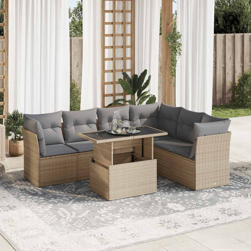 vidaXL 7 Piece Garden Sofa Set with Cushions Beige Poly Rattan