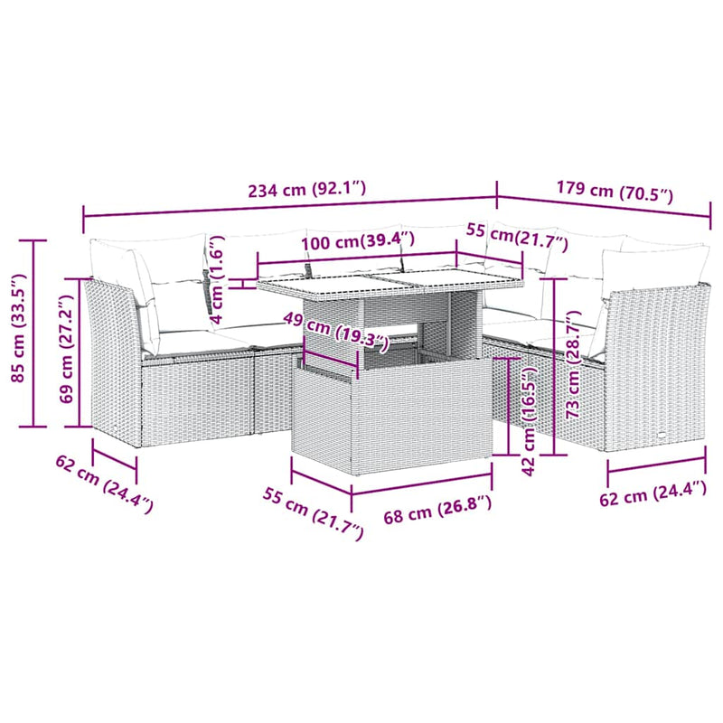 vidaXL 7 Piece Garden Sofa Set with Cushions Grey Poly Rattan