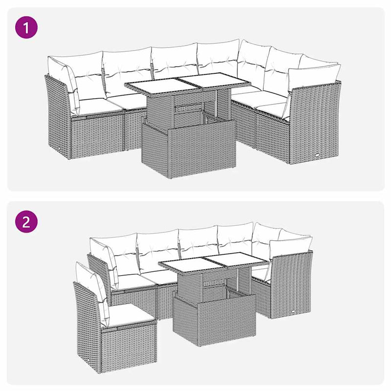 7 Piece Garden Sofa Set with Cushions Grey Poly Rattan