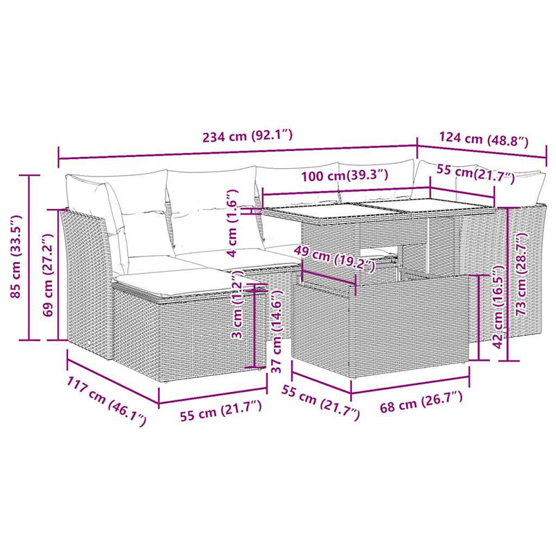 vidaXL 7 Piece Garden Sofa Set with Cushions Black Poly Rattan