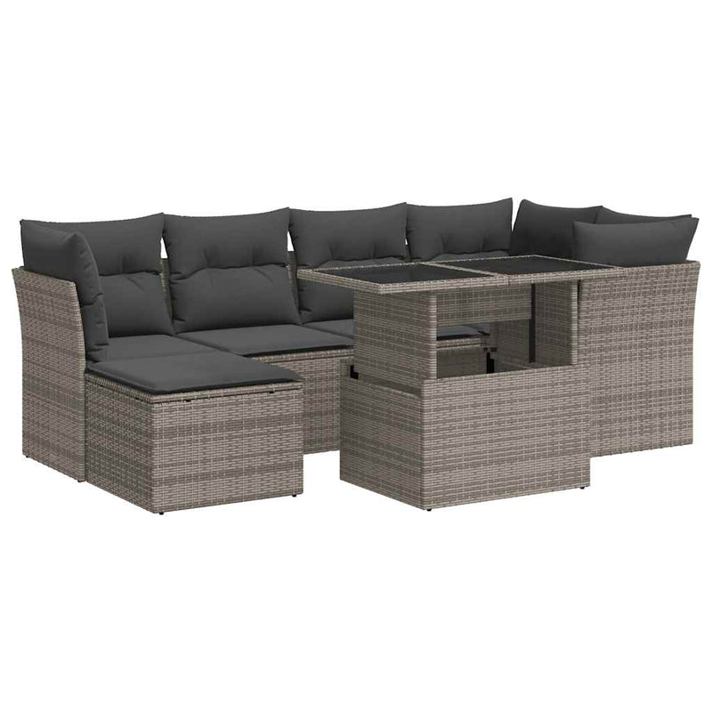 7 Piece Garden Sofa Set with Cushions Grey Poly Rattan