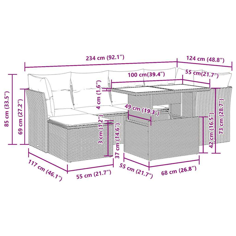 vidaXL 7 Piece Garden Sofa Set with Cushions Grey Poly Rattan