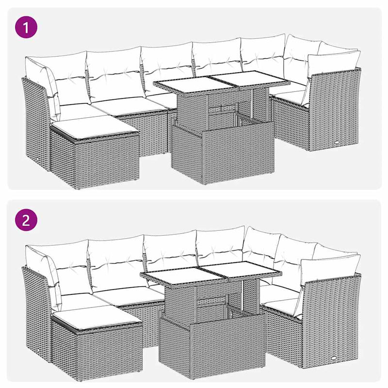 vidaXL 8 Piece Garden Sofa Set with Cushions Grey Poly Rattan