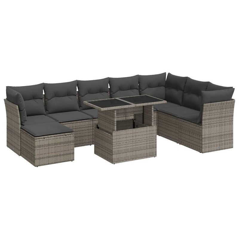 vidaXL 9 Piece Garden Sofa Set with Cushions Grey Poly Rattan