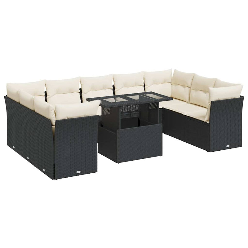 vidaXL 10 Piece Garden Sofa Set with Cushions Black Poly Rattan