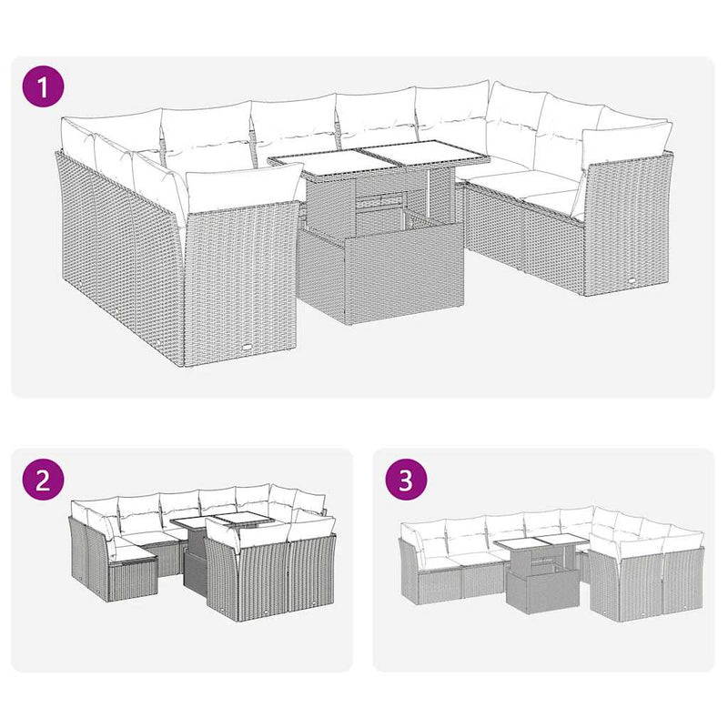 vidaXL 10 Piece Garden Sofa Set with Cushions Black Poly Rattan