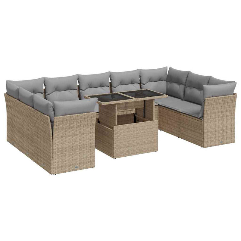 vidaXL 10 Piece Garden Sofa Set with Cushions Beige Poly Rattan