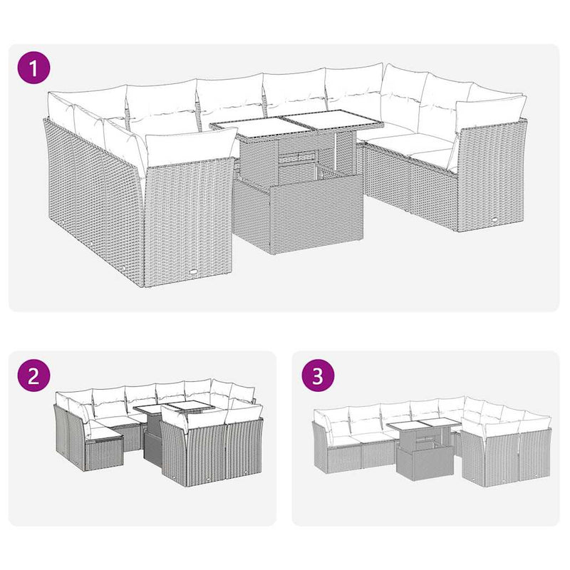 vidaXL 10 Piece Garden Sofa Set with Cushions Grey Poly Rattan
