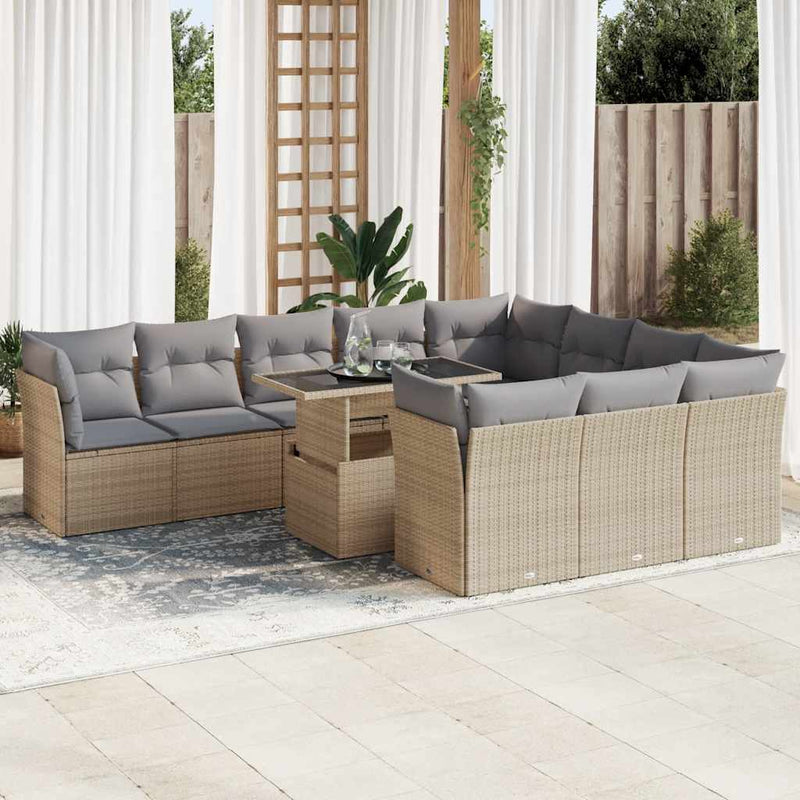 vidaXL 11 Piece Garden Sofa Set with Cushions Beige Poly Rattan