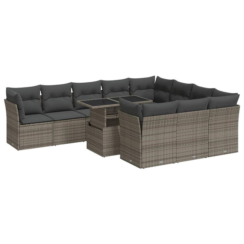 vidaXL 11 Piece Garden Sofa Set with Cushions Grey Poly Rattan