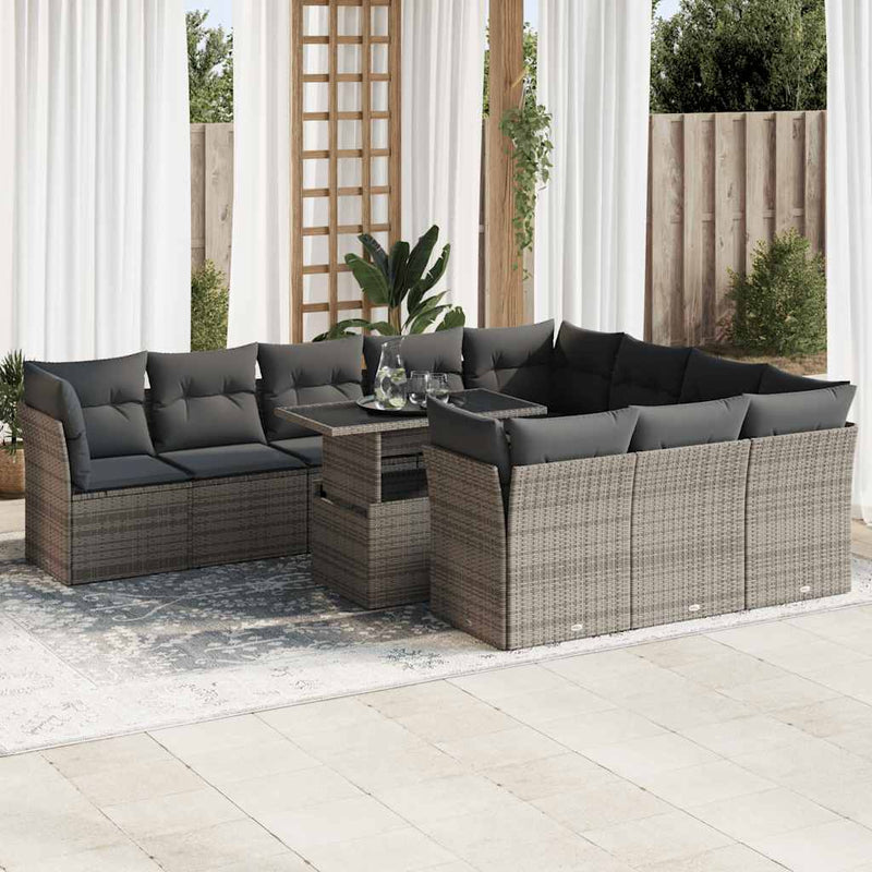 vidaXL 11 Piece Garden Sofa Set with Cushions Grey Poly Rattan