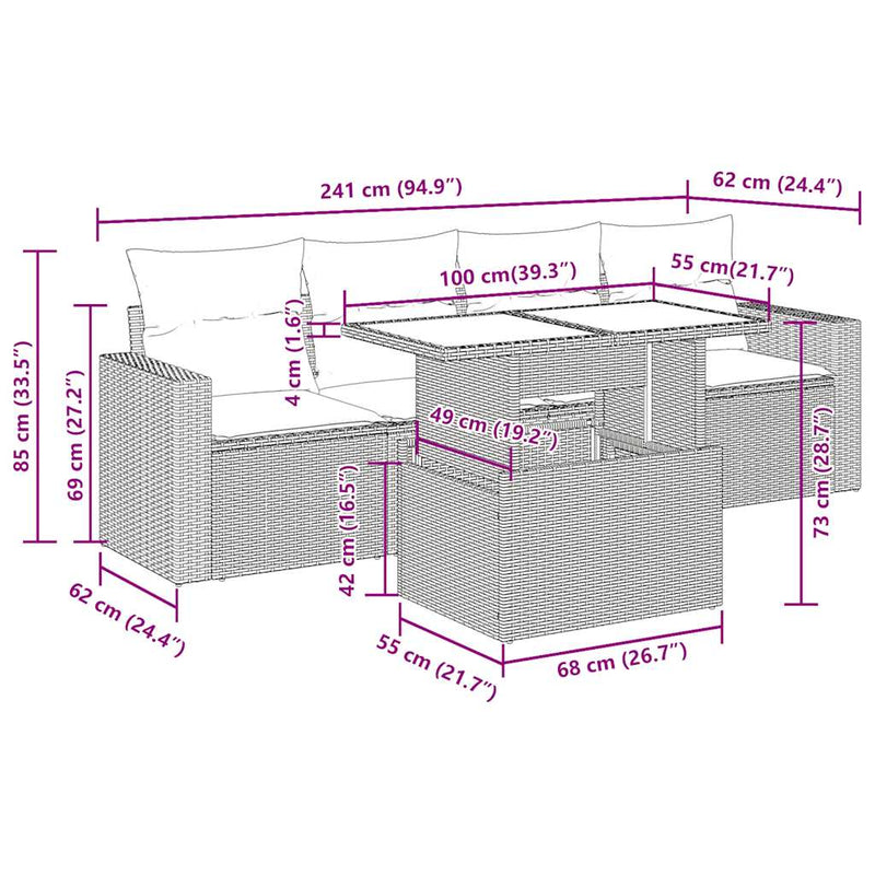 vidaXL 5 Piece Garden Sofa Set with Cushions Grey Poly Rattan