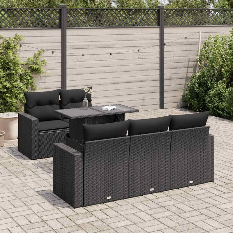 vidaXL 6 Piece Garden Sofa Set with Cushions Black Poly Rattan